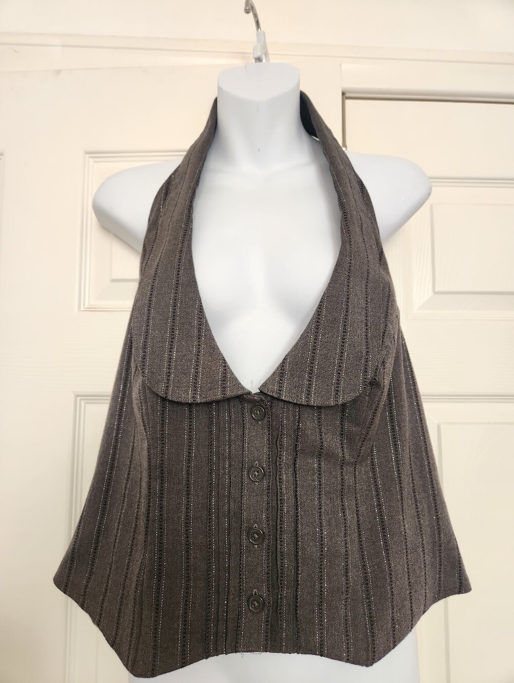 Women's Gray Pinstripe Halter Vest Top